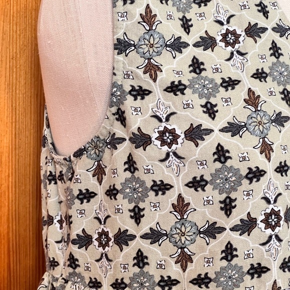 dip Large Linen Green Ditzy Floral Sleeveless Ruffle Tiered Prairie Boho Dress - Picture 5 of 9